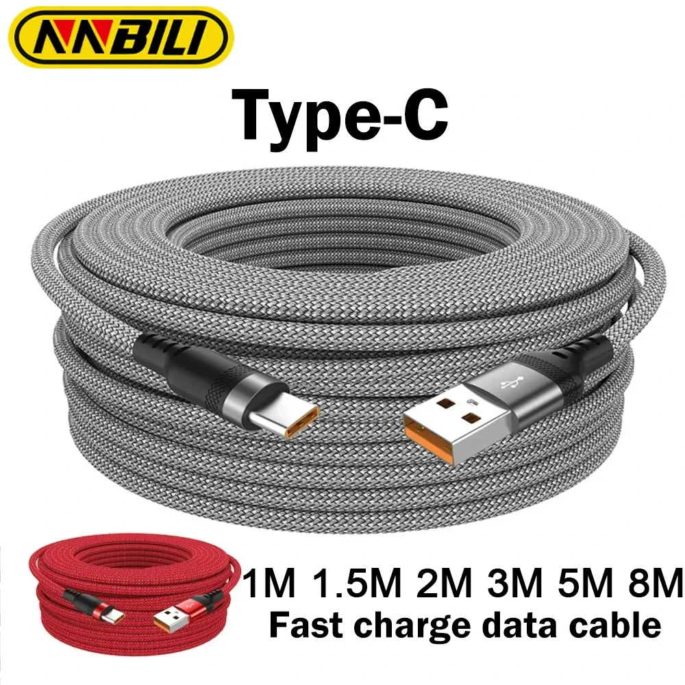 NNBILI NEW 6A Extended USB Type-C Cable Braided Data Cable for Samsung Huawei Xiaomi Switch Sony PS5 Type-C 1/1.5/2/3/5/8M Cable