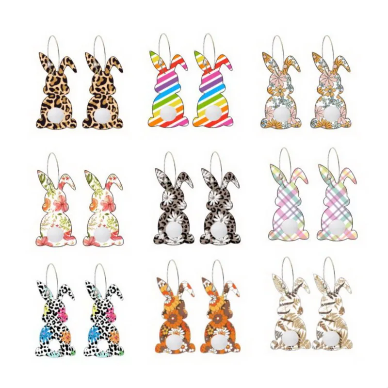 Marshmallow Leopord Floral Peep Bunny Rabbit Cottontail Happy Easter Holiday Wood cut Statement Earrings For Women Pet Animal