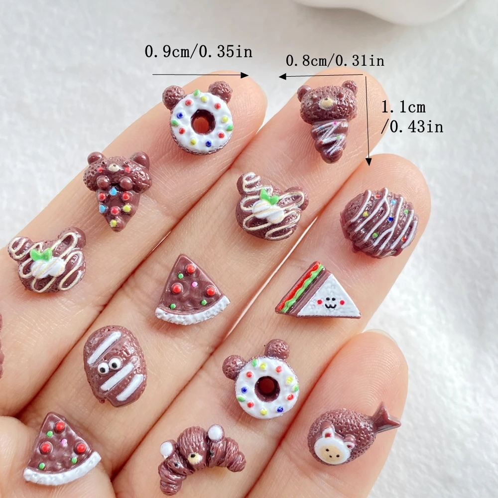 50Pcs New Mixed Nail Art Resin Doughnuts, Bear Cream Bread Designer Charms Rhinestones DIY Craft For Nail 3D Decorations