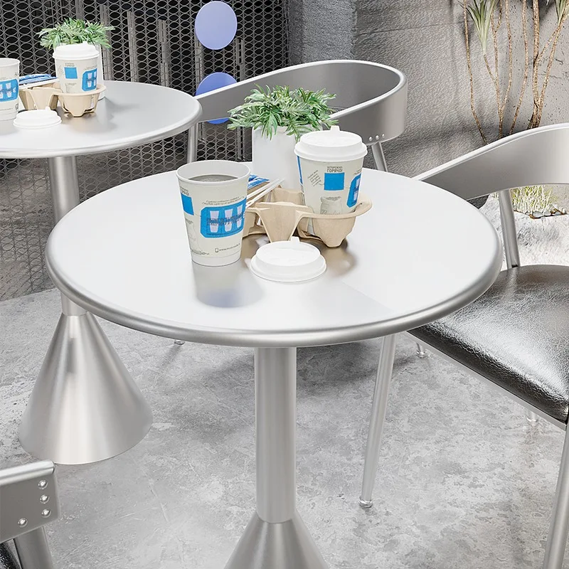Commercial Modern Iron Cafe Furniture Set with  Option Silver Dining Table and Chairs for Hotel/Mall Brand Stores view 5
