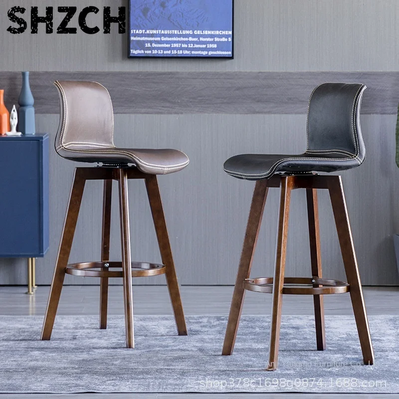 Custom Modern Design Solid Wood Chair High Back Stool Wooden Bar Chair For Home Living Room Kitchen Counter