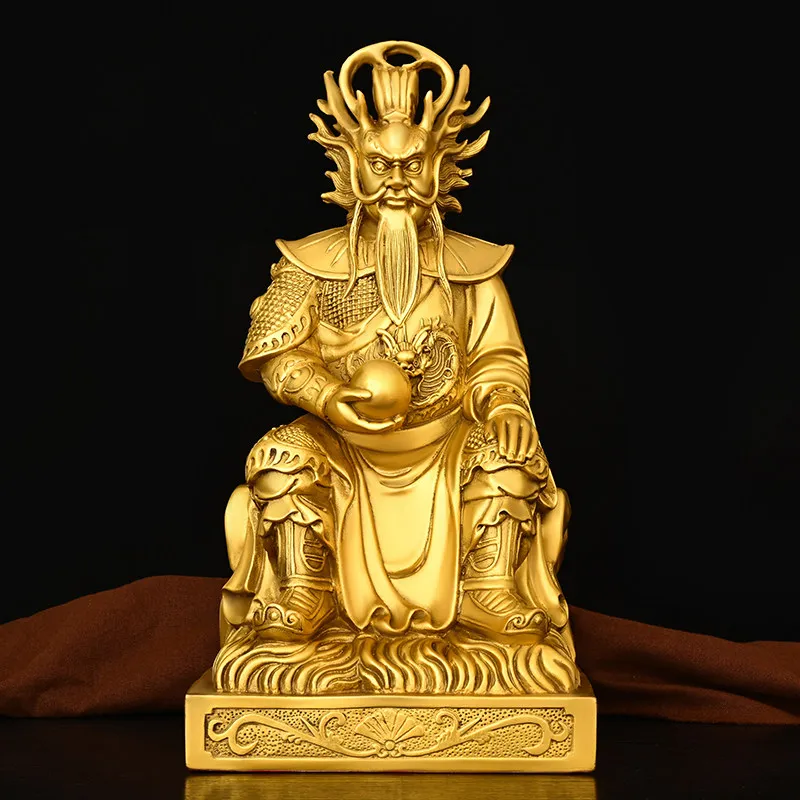 Pure Brass the Dragon King Sitting Long Chair Statue Copper Crafts Home Support Hallway Buddha Ornament Four Seas