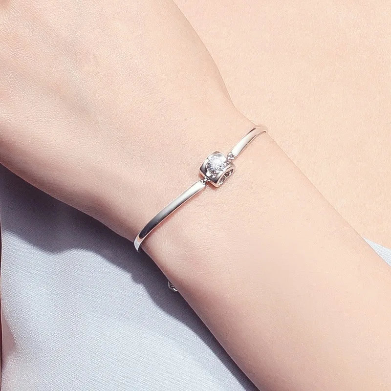 

925 Sterling Silver Heart Cut Created Moissanite Diamonds Gemstone Bracelet Bangle For Women Romantic Jewelry Pulseiras De Prata