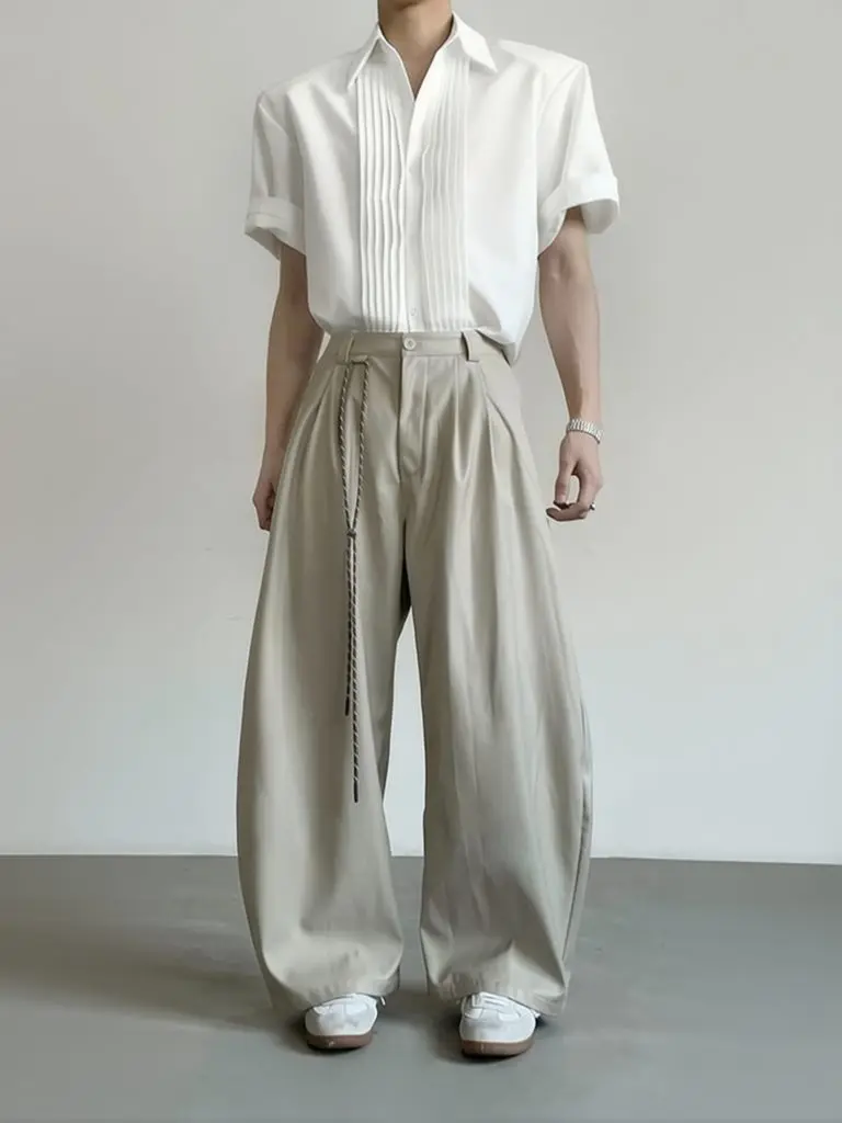 Y2k Vintage Wide leg Pants Men Oversize Loose Baggy Suit Pants Streetwear Pleated Fashion Brand Straight Trousers