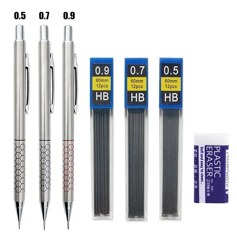 5PCS/Lot High Quality Metal Mechanical Pencil 0.3 0.5 0.7 0.9mm Refills Office School Student Writing Painting Stationery