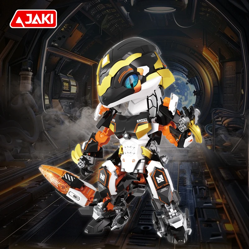JAKI building block toy twelve Zodiac Golden scale Mecha snake tabletop decoration Mecha model children's New Year toy