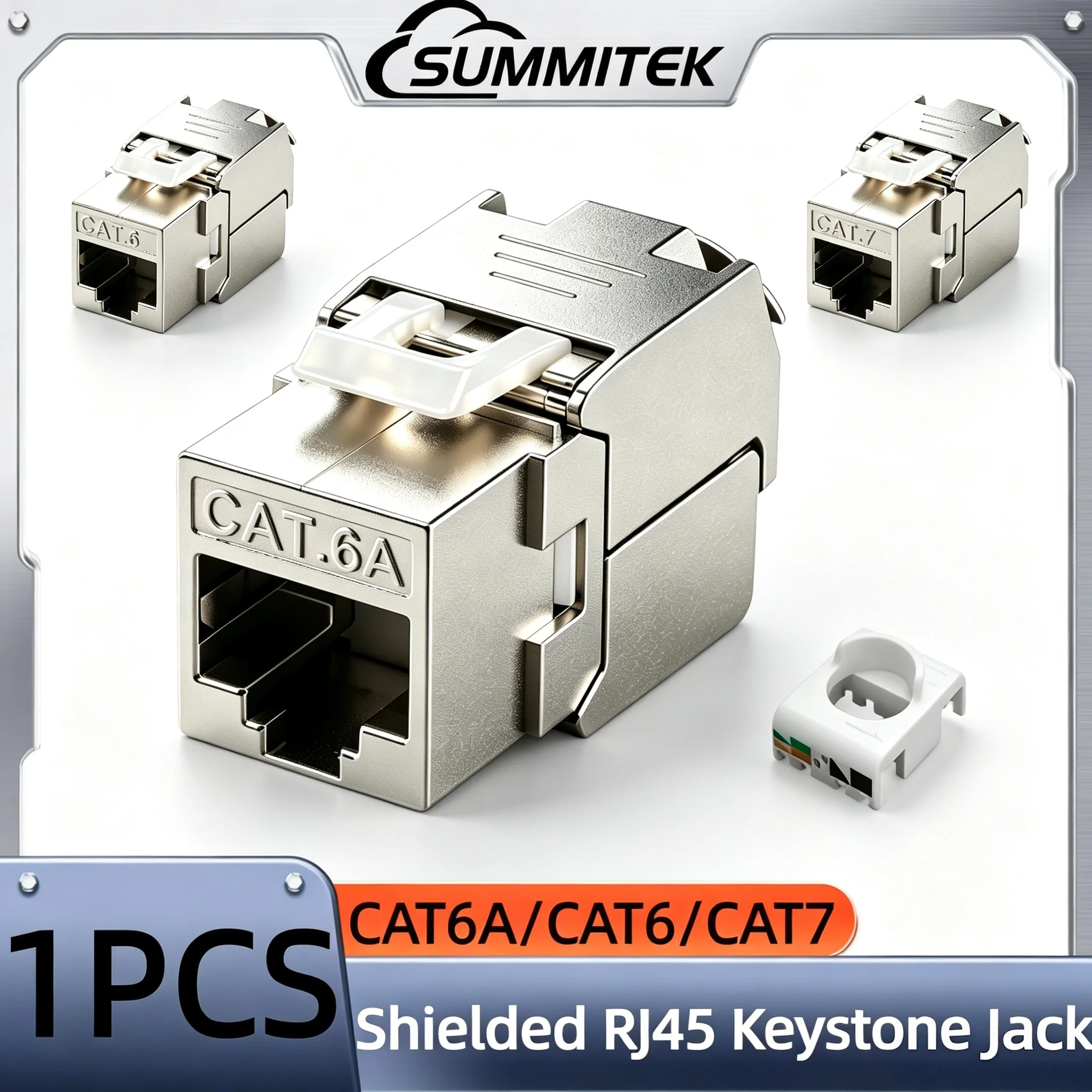 SUMMITEK Cat6 Cat6a Cat7 Keystone Jack Tool-Less Type Zinc Alloy RJ45 Module Self-Locking Network Coupler Adapter