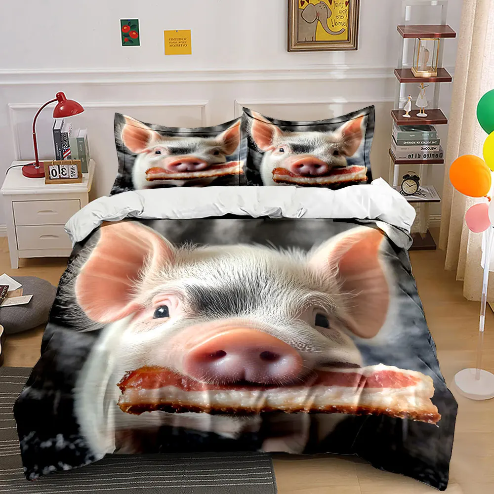 Piglet Holding Bacon Printed Duvet Cover Set1 Duvet Cover+2 PillowcaseMulti Size Bedroom Bedding Decor Machine Washable