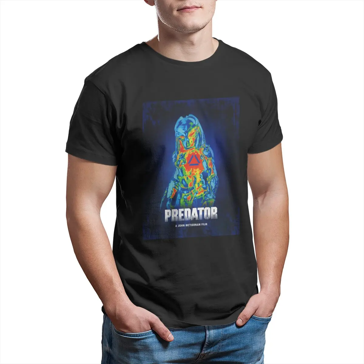 Predator fight scene science fiction Unisex T-Shirt for Men Alien vs predator hunter 100% cotton printed plus size  men clothing