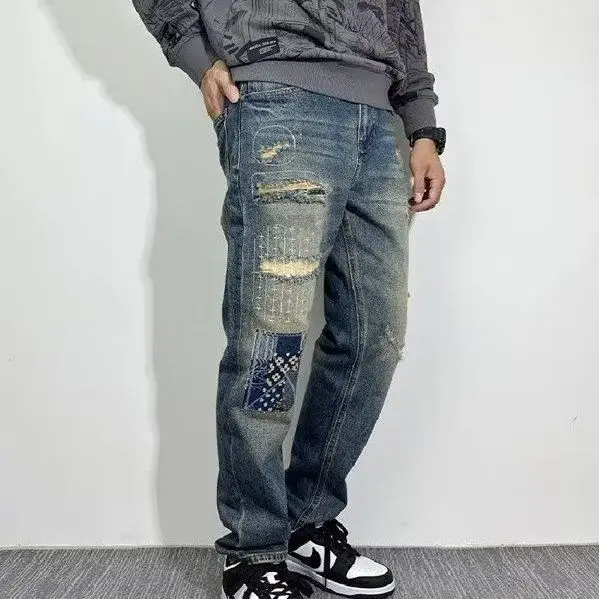 العصرية جينز رجالي فضفاض مستقيم مايكرو مخروط عالية الشارع هول التصحيح الراقية كاوبوي الربيع والخريف السراويل الأصلية الرجال