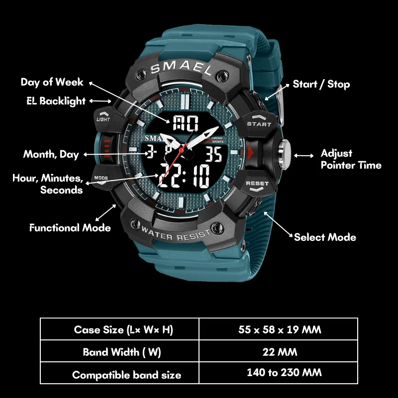 Professional Military Watch SMAEL Waterproof Man Sports Watch Chronograph Stopwatch EL Backlight Quartz Wrist Watch For Men 8080