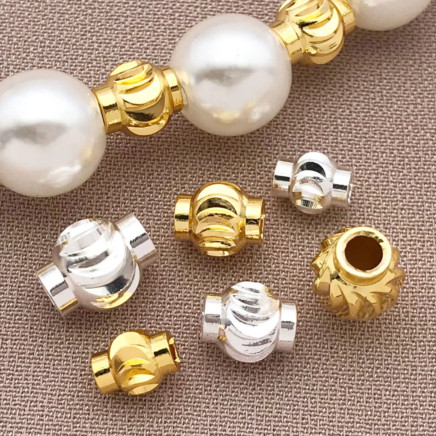 50pcs Genuine Gold Thick Silver Batch Flower Lantern Column DIY Necklace Bracelet Jewelry Spacer Bead Accessories