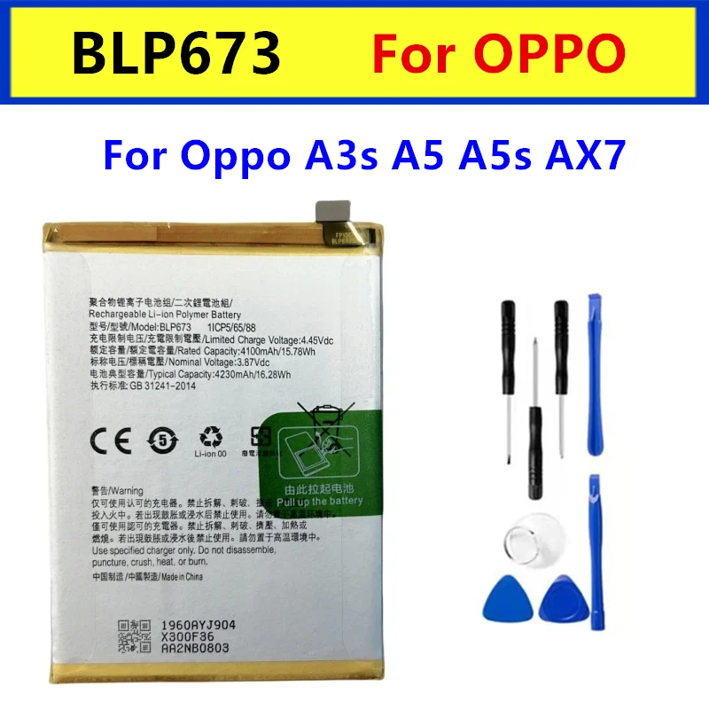 NEW BLP673 Battery For Oppo A3s A5 A5s AX7 Phone Replacement Batteria 4230mAh+free tools