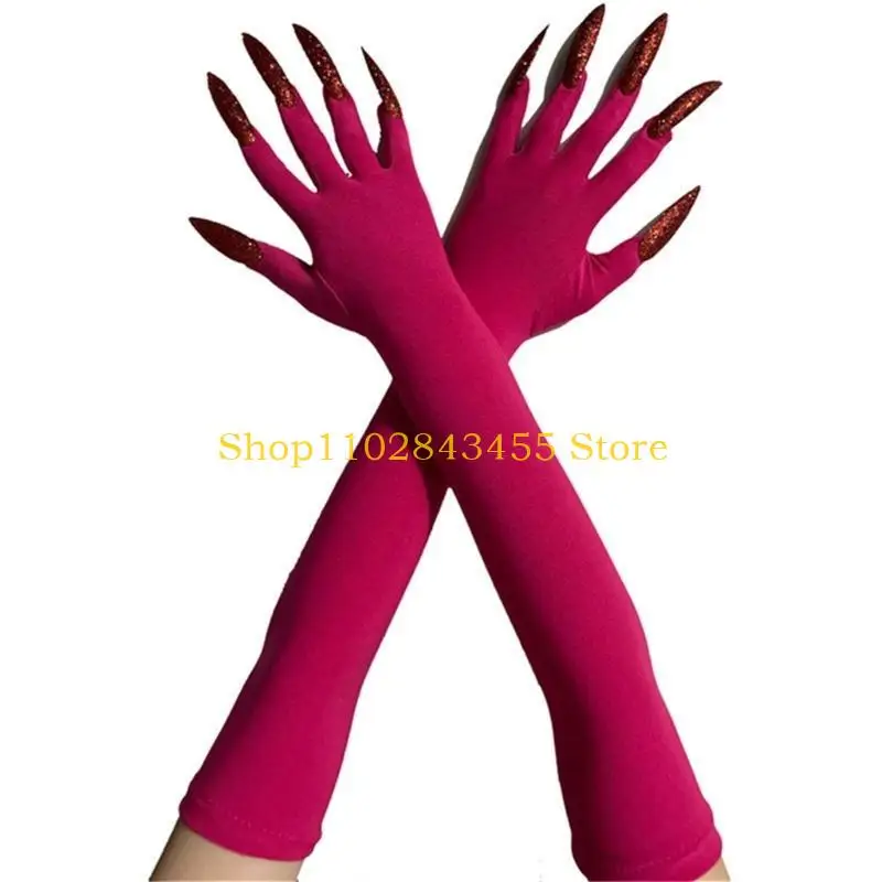 49MC 1pair Halloween Gloves Scary Nails Gloves Long Gloves Monsters Wolf Handwear for Costume Parties