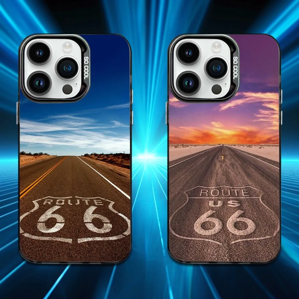 

America Art Route 66 Phone Case For iPhone 16,15,14,13,12,11,Mini,Pro,MAX Black Matte Shockproof Cover
