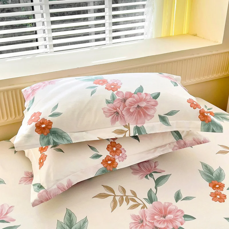 3PC 100% Cotton Duvet Cover Set Flower Printing Cotton Soft Skin Friendly 1PC Duvet Cover 2PC Pillowcase Bedding