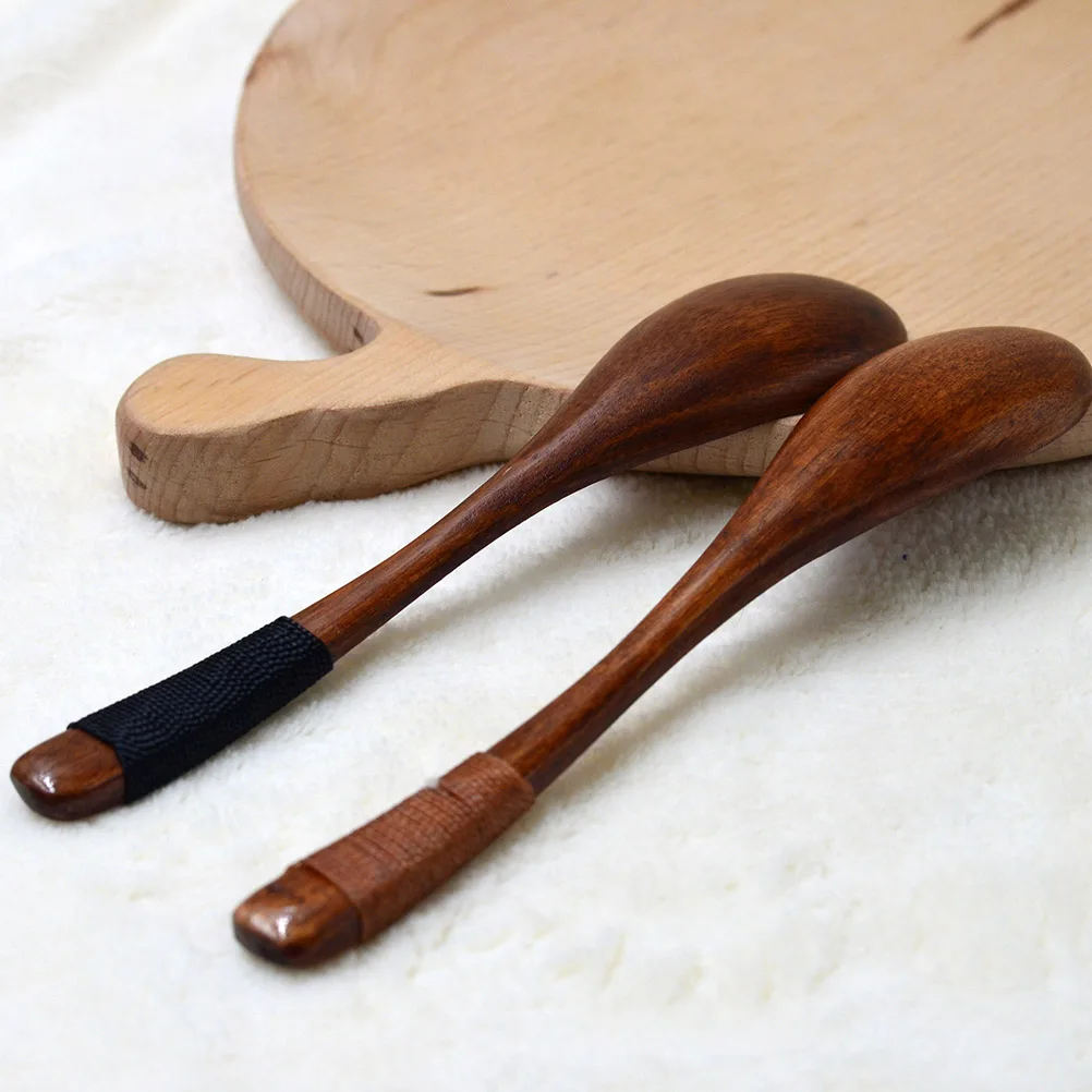

4PCS Oval Head Design Wooden Kids Soup Spoons Natural Wood Rice Serving Tableware Set with Tied Line on Handle ( )