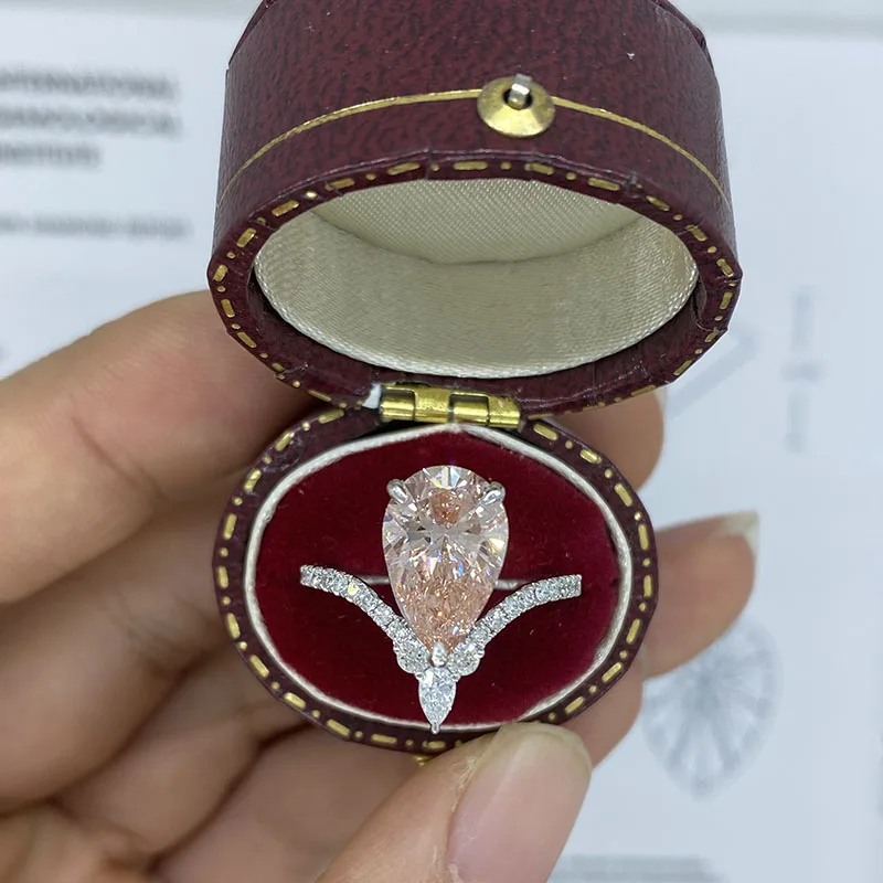 

AEAW 14k White Gold 1CT/3CT Main Stone Pink Pear Cut CVD HPHT Lab Grown Diamond Engagement Ring IGI Certificate