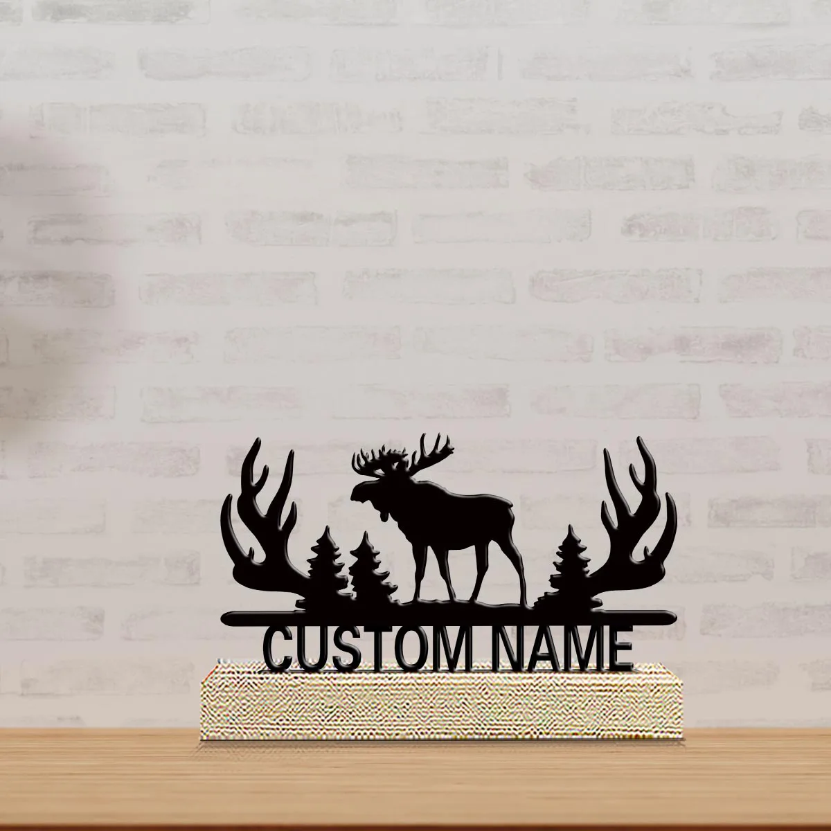 1pc Interesting Desktop Metal Statues Customizable Content With Wooden Base Art Decoration, Desktop Decoration
