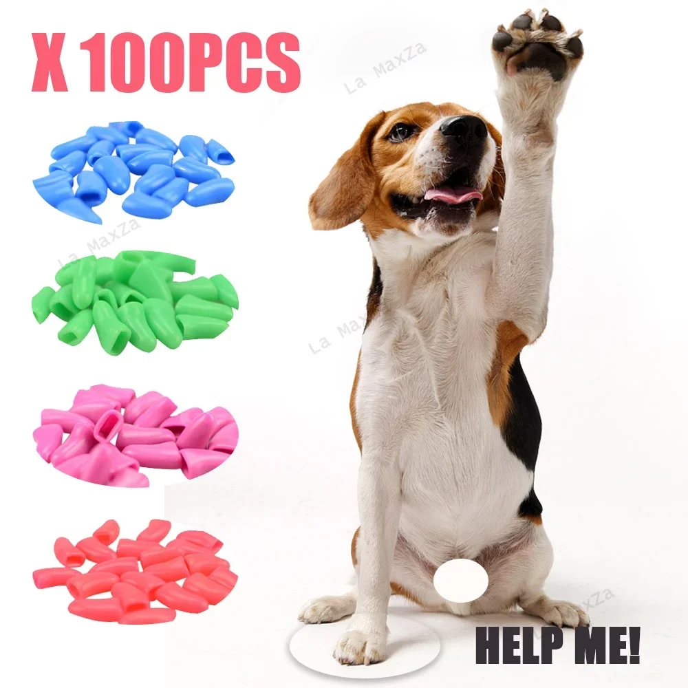 

100 Pcs Dog Cat Nail Caps Cat Nail Cover Anti-scratch Paw Claw Pet Grooming Supplies Soft Silicone Nail Protector with Free Glue