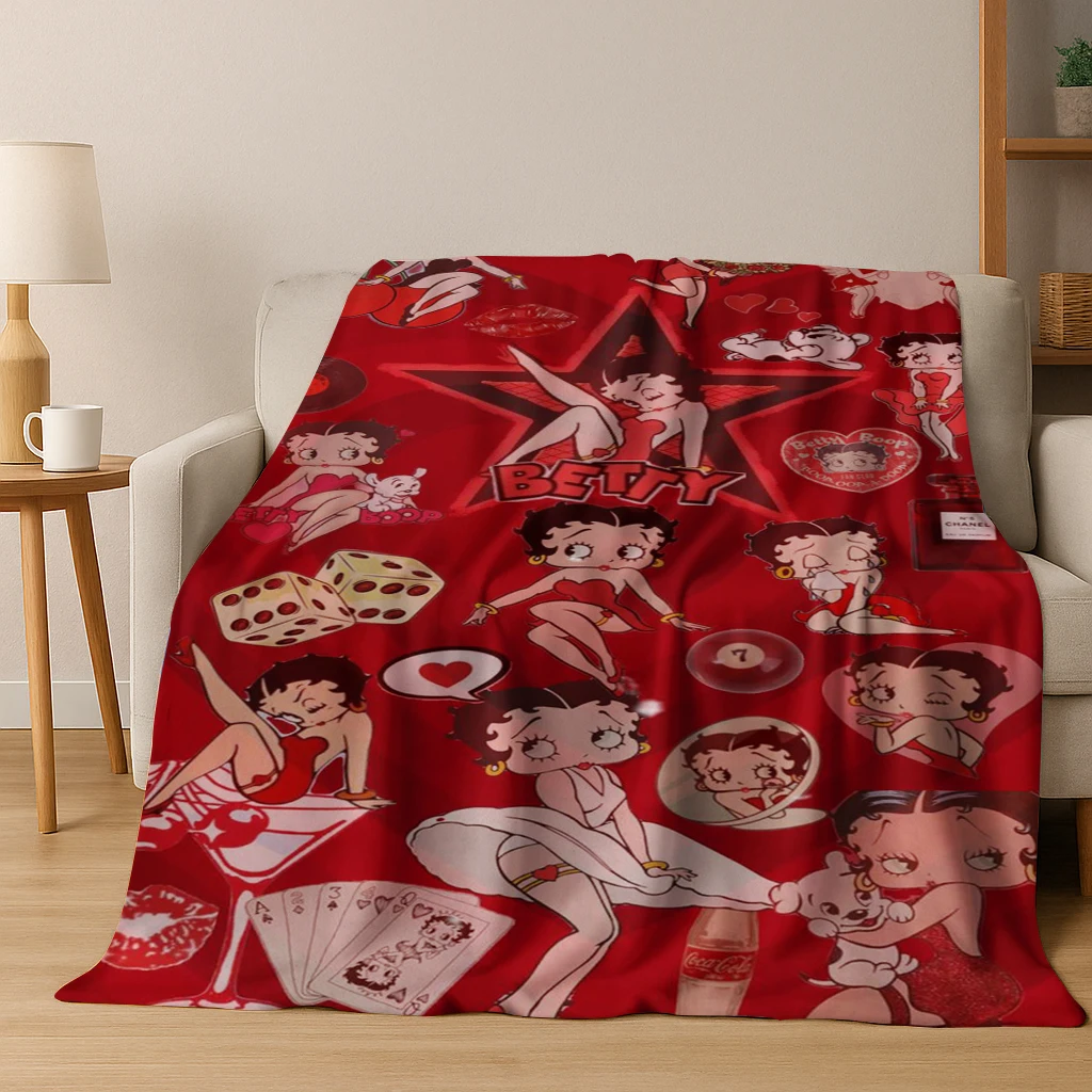 Cute B-Betty Girl B-Boop Cartoon Flannel Blanket,Warm and Cozy Soft Throw Blanket for Home Bedroom Bed Sofa Picnic Cover Gift