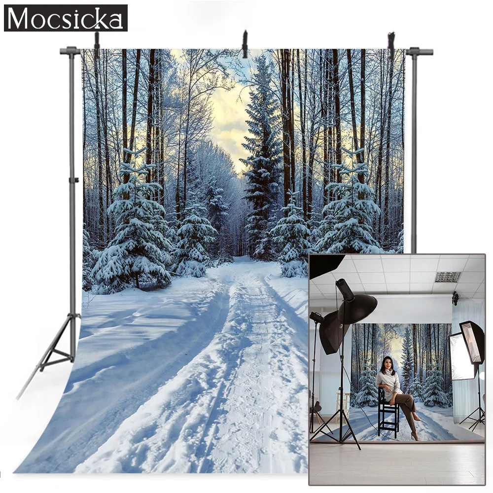 

White Snow Forest Adult Portrait Backdrops Photo Studio Pine Trees Christmas Natural Scenery Background Photography Photocall