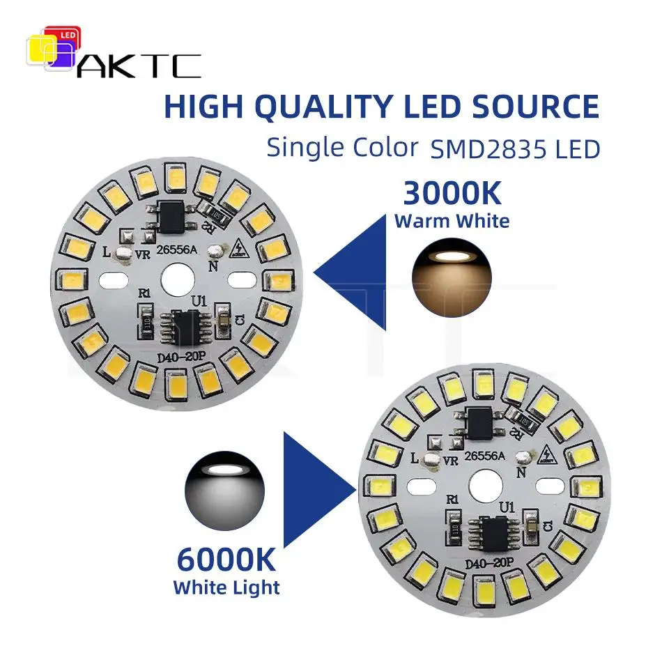 LED Lamps Bulb 2835 Chip Lights Board 220V AC 3W 5W 7W 9W 12W 15W Smart IC No need Driver Warm White Round Aluminum Source Plate