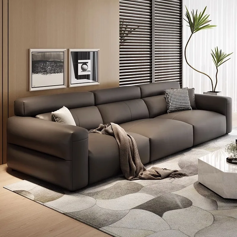 

minimalist tofu block sofa high backrest apartment small apartment straight row three little living room leather furniture