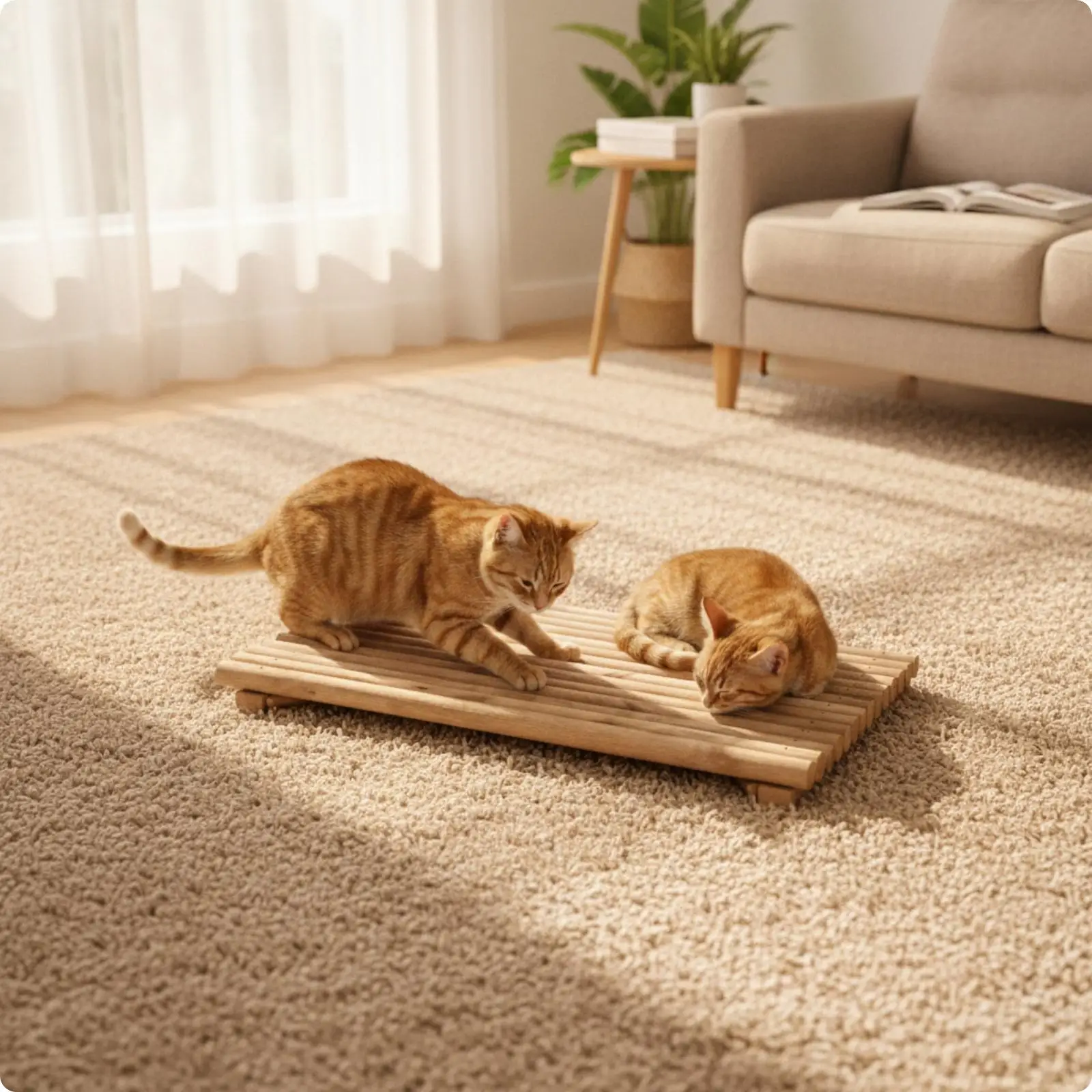 Cat Scratch Board Indoor Wooden Scratcher Stable for Living Room