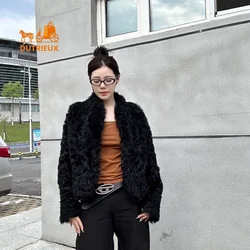 2024 Winter New Fur Coat for Women,curly Tuscan Fur One-piece Wool Coat Short Stand Collar Genuine Leather Fur Jacket for Warmth