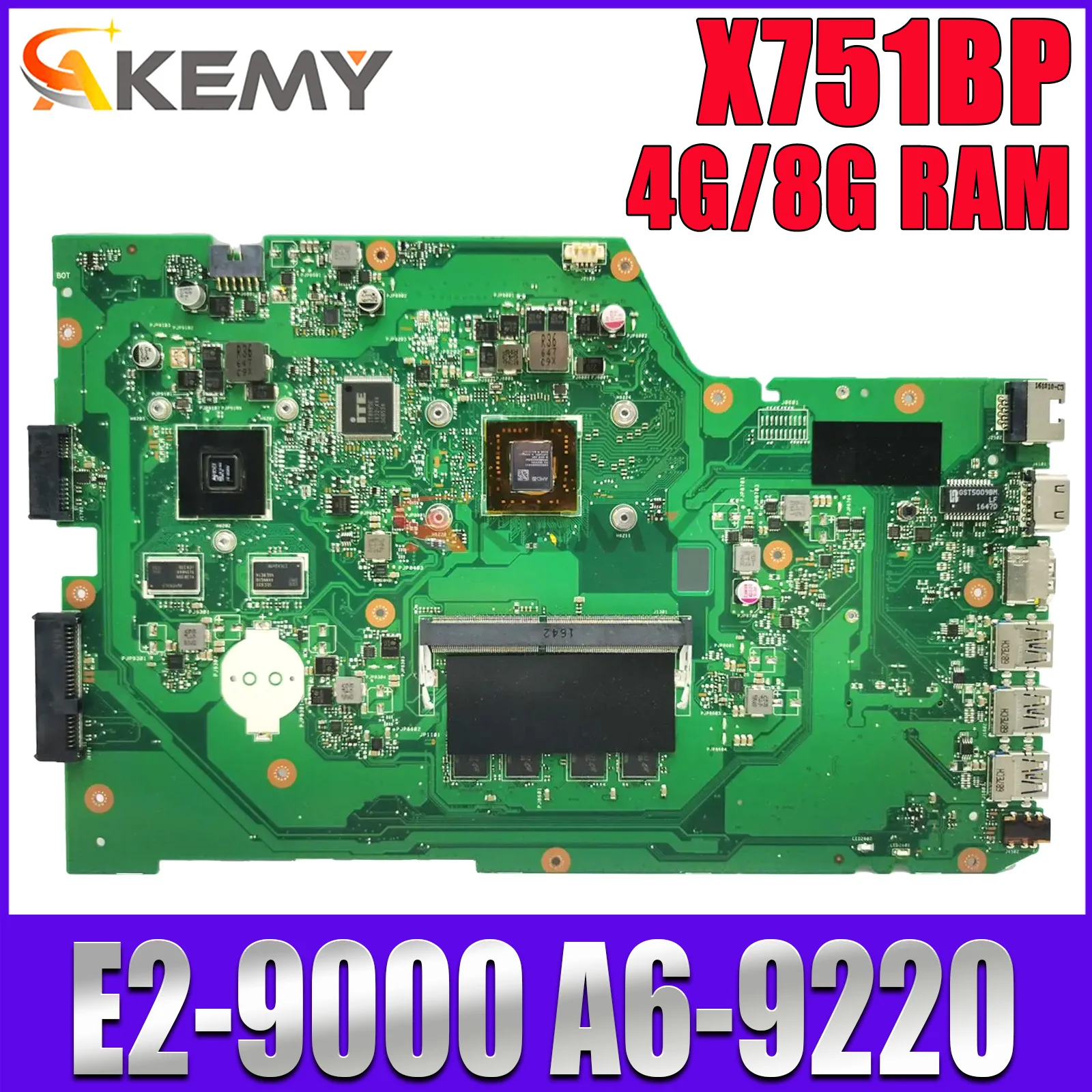 X751BP MAINboard For ASUS X751B F751BP A751BP K751BP F751B R752B Laptop Motherboard With E2-9000 A9-9420 A9-9400 CPU 4G/8G RAM