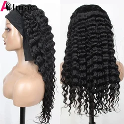 Deep Wave Headband Scarf Wig For Women Brazilian Remy Human Hair Wigs None Lace Full Machine Made Curly Wig 12-26 Inch