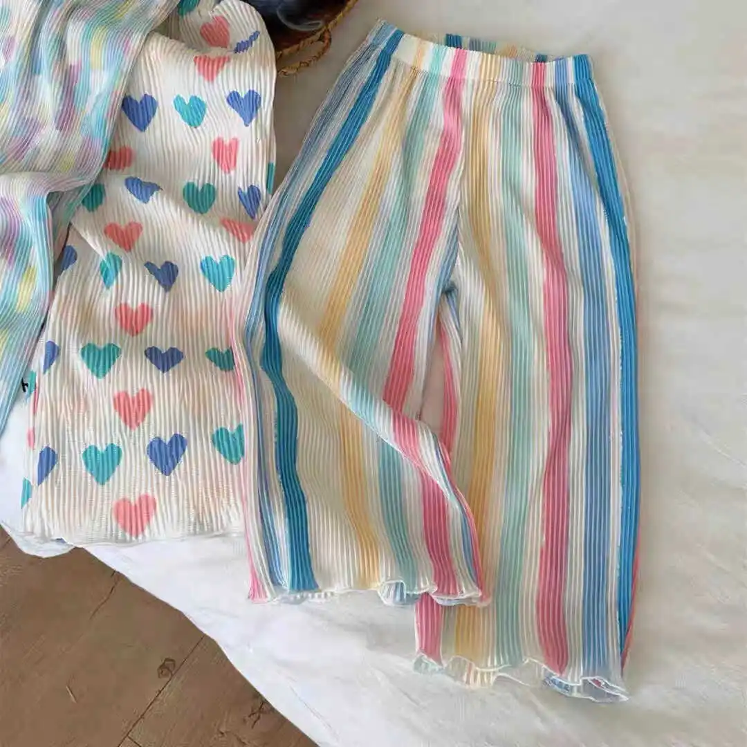 Baby Girls Wide Leg Pants Kids striped Trousers 1 to 6Yrs Children\'s Elastic Waist Loose Pant 2024 Summer Korean Style Clothes