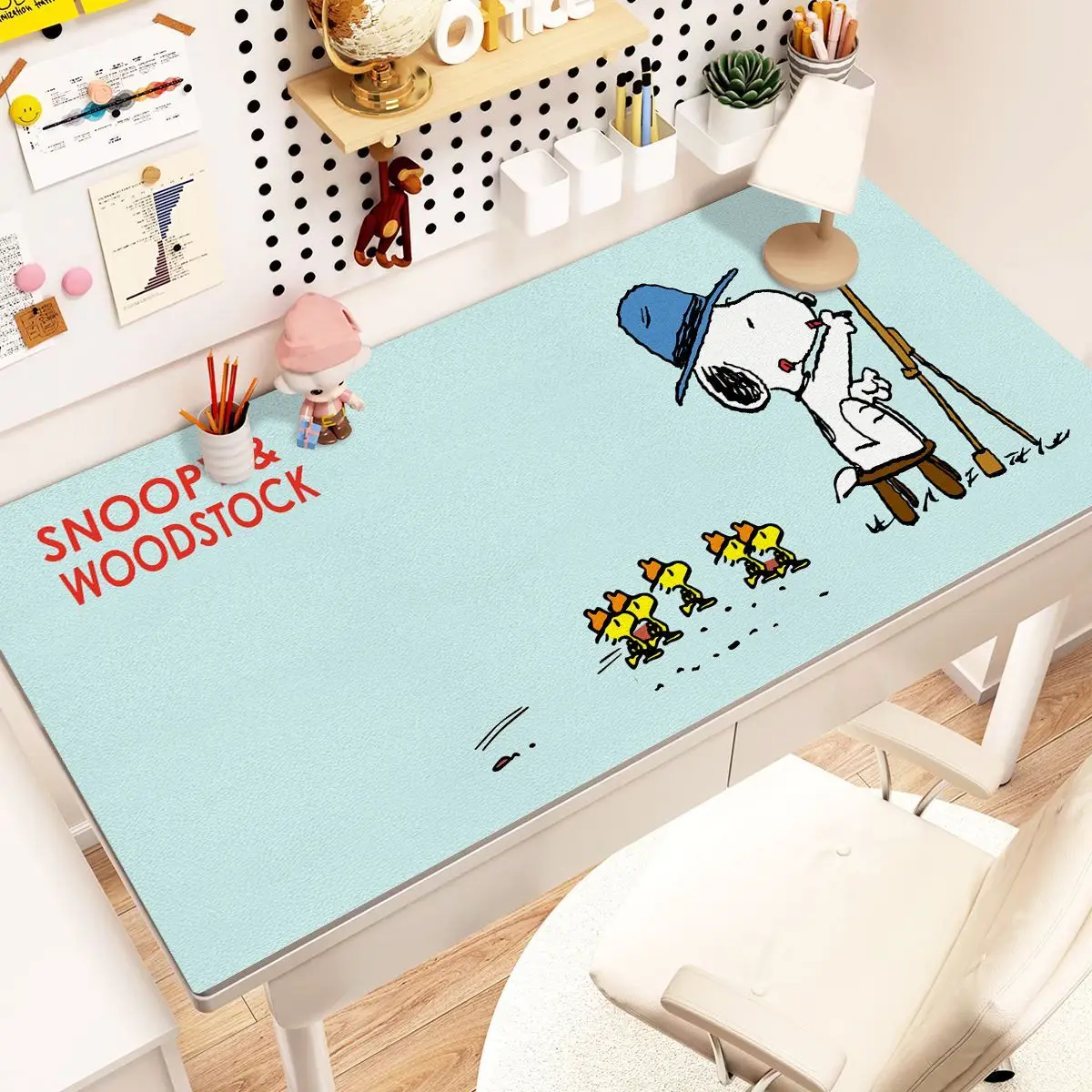 Cartoon Mouse Pad Cute S-Snoopy Leather Mouse Pad Extra Large Cute Pie Star Mouse Pad Pink Keyboard Pad PU Office Y2K Desk Pad view 3