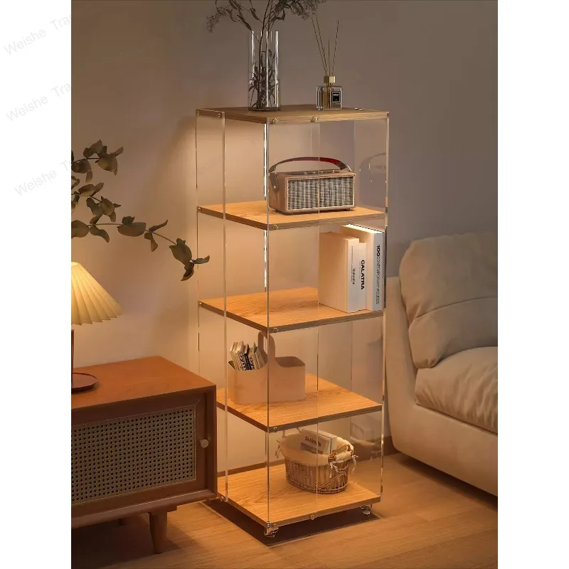 Acrylic rotating bookshelf floor rack integrated wall movable figure display cabinet
