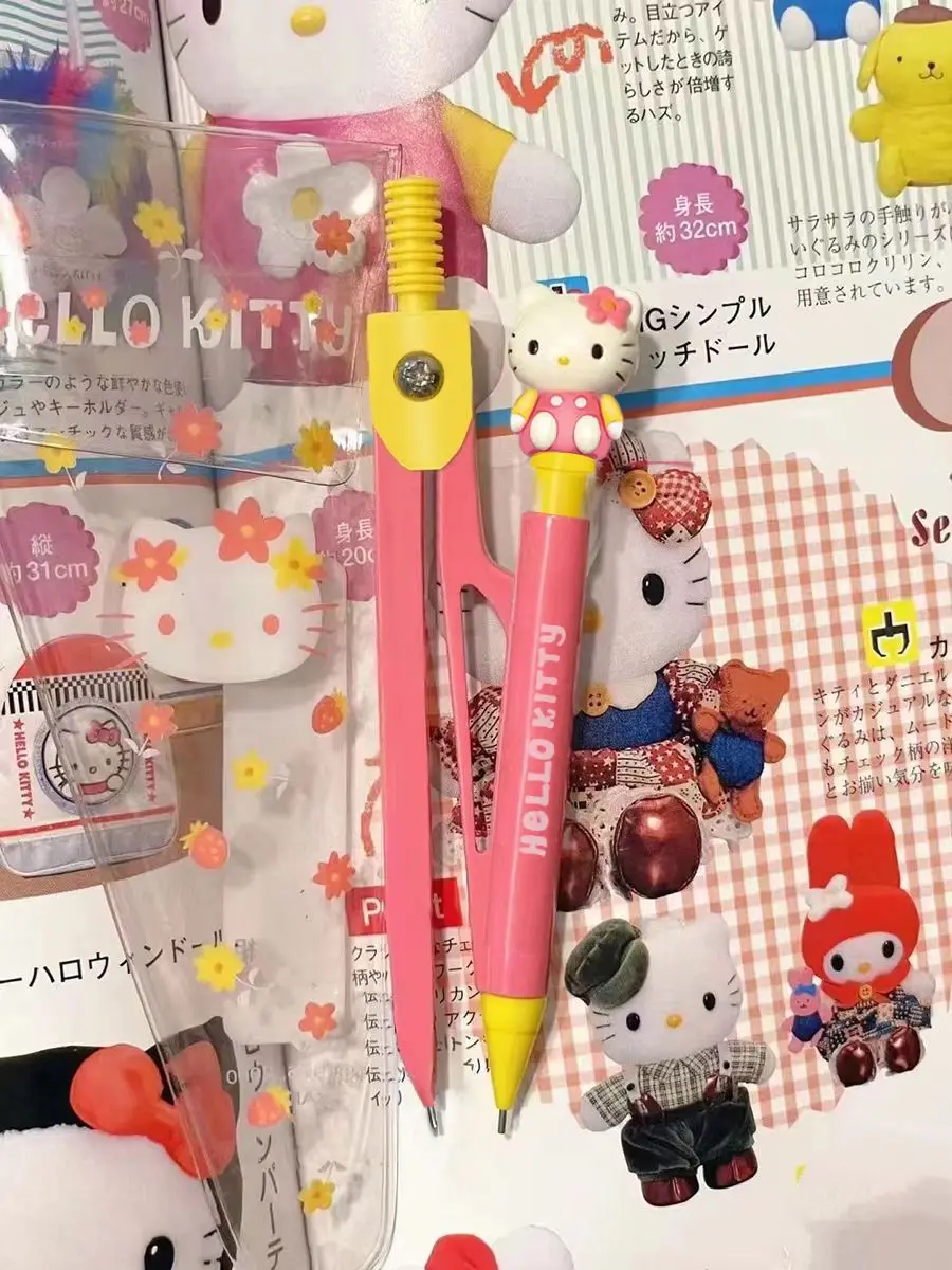 Kawaii Sanrio Hello Kitty Compass Cute Girly Heart Compass Drawing Exam Student Drawing Tool Set Pencil Lead Stationery