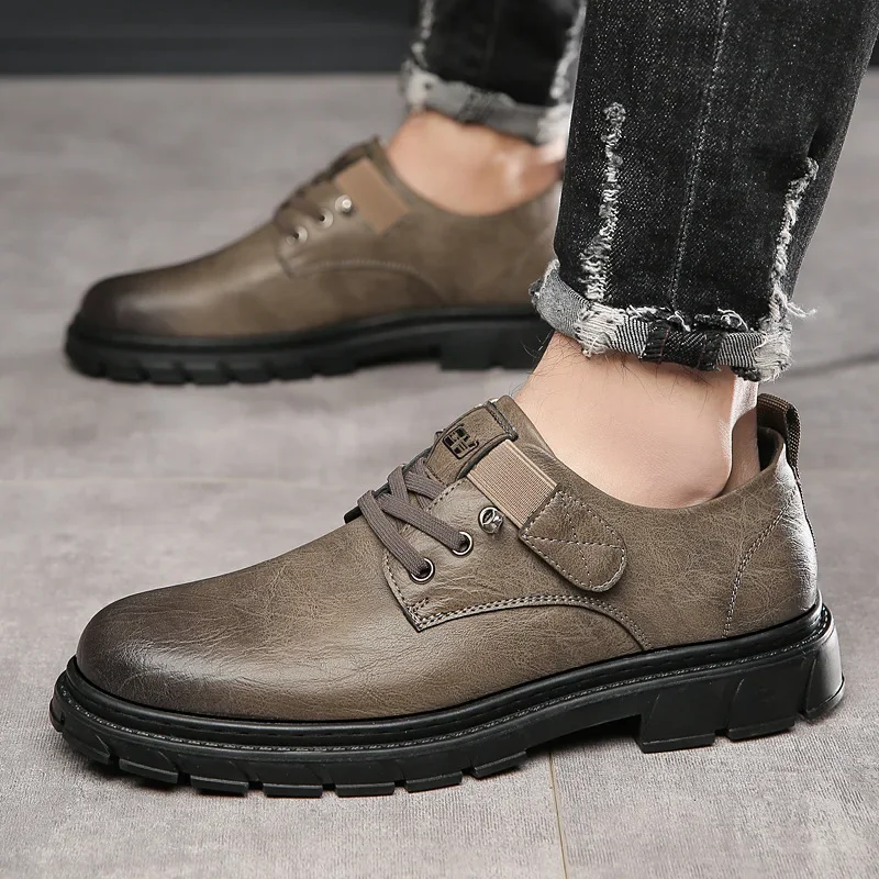 Zapatos de cuero de negocios Oxford para hombre, calzado de plataforma informal marrón, zapatos bajos de diseñador para hombre, Oxford británico para oficina