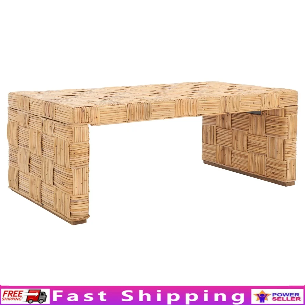 

Прибрежный клетчатый журнальный столик из ротанга, медовая натуральная мебель для дома, прямоугольный дизайн, сборка не требуется, домашний декор