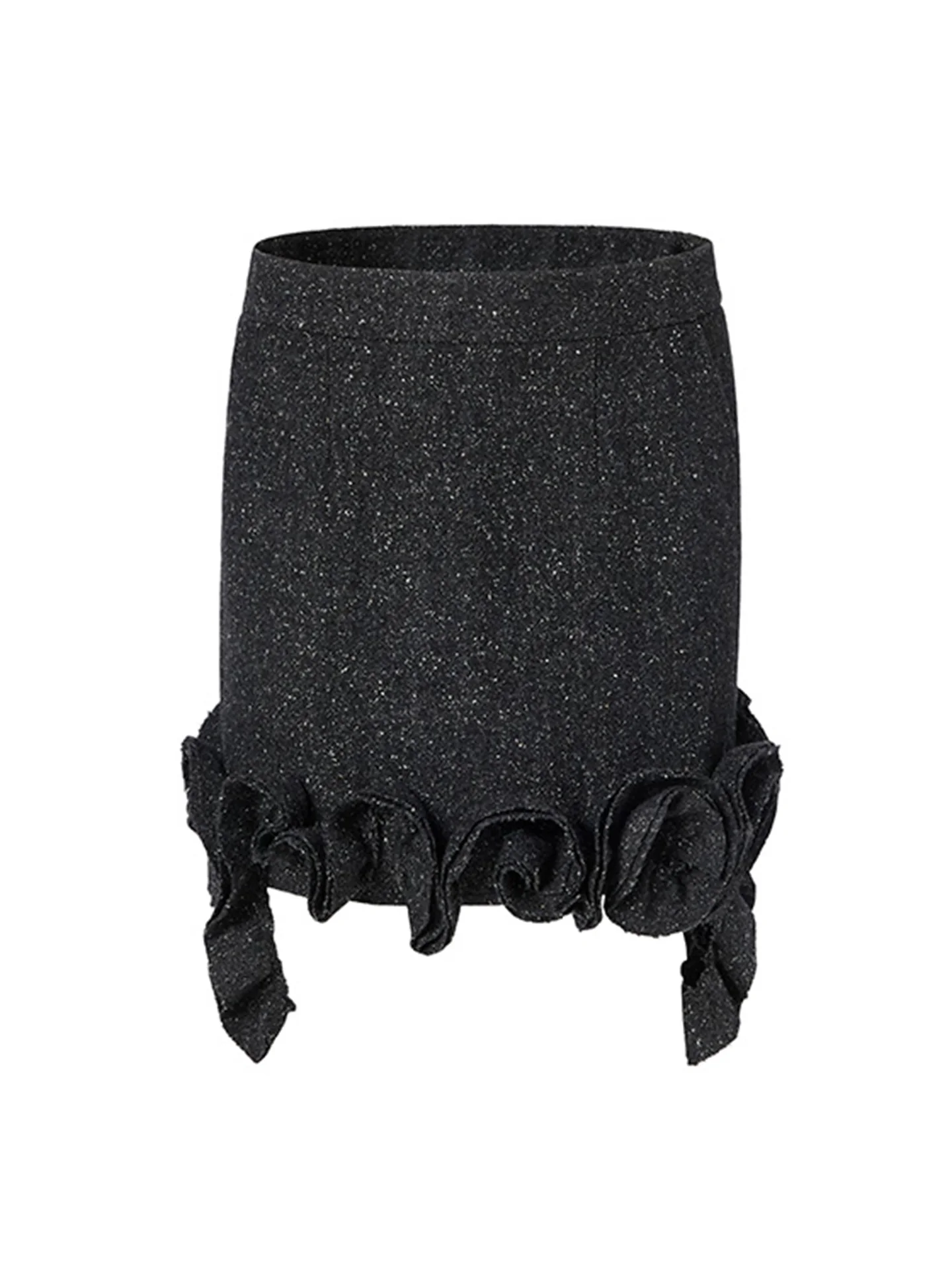 

LEDIM WANG White Label 3D Flower Embellied Woolen Straight Skirt Women's ort Skirt Bla Color Autumn Winter New Arrival