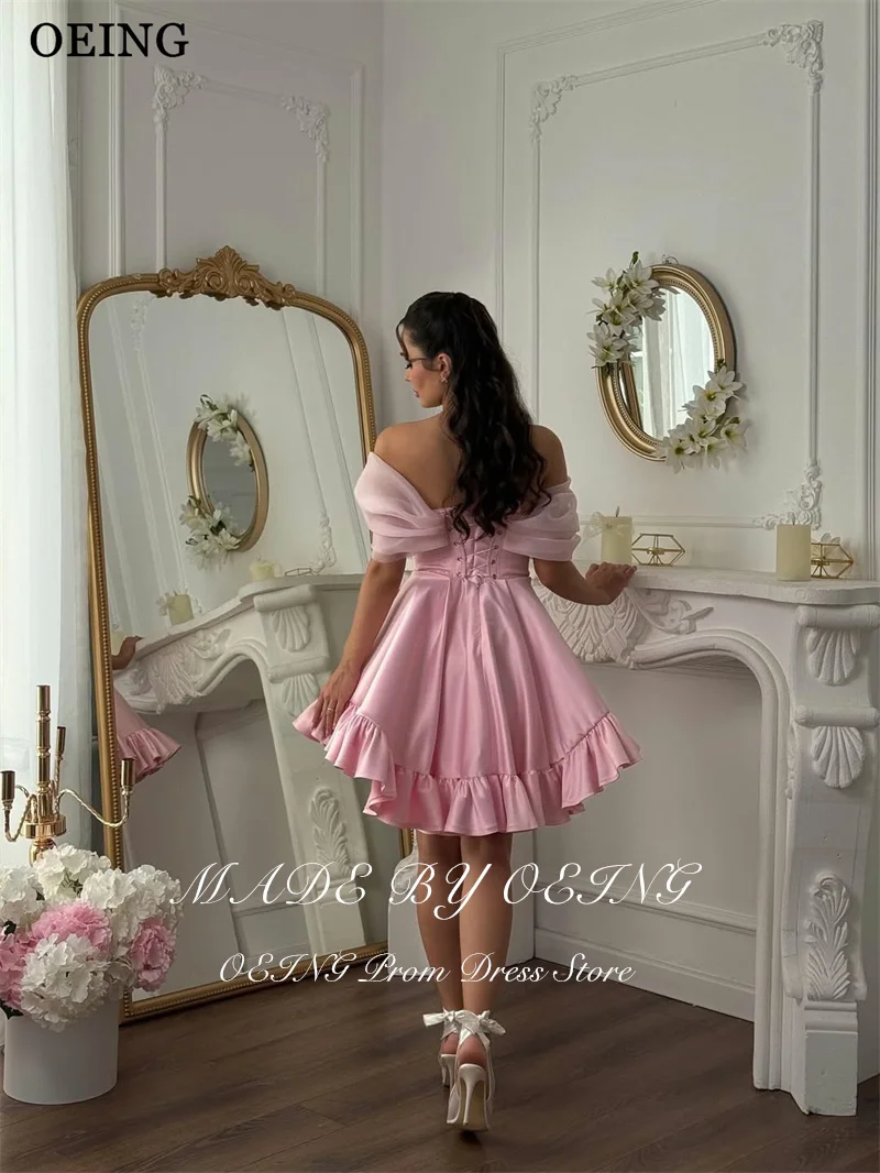 BOEING Prinzessin A-Linie Prom Kleider Rosa Off Schulter 3D Blumen Satin Geraffte Rüschen Geburtstag Party Kleider vestidos Angepasst