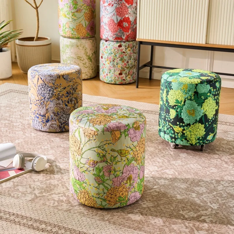 New Chinese style round medieval living room fabric home pier makeup change shoes light luxury high-end small stool