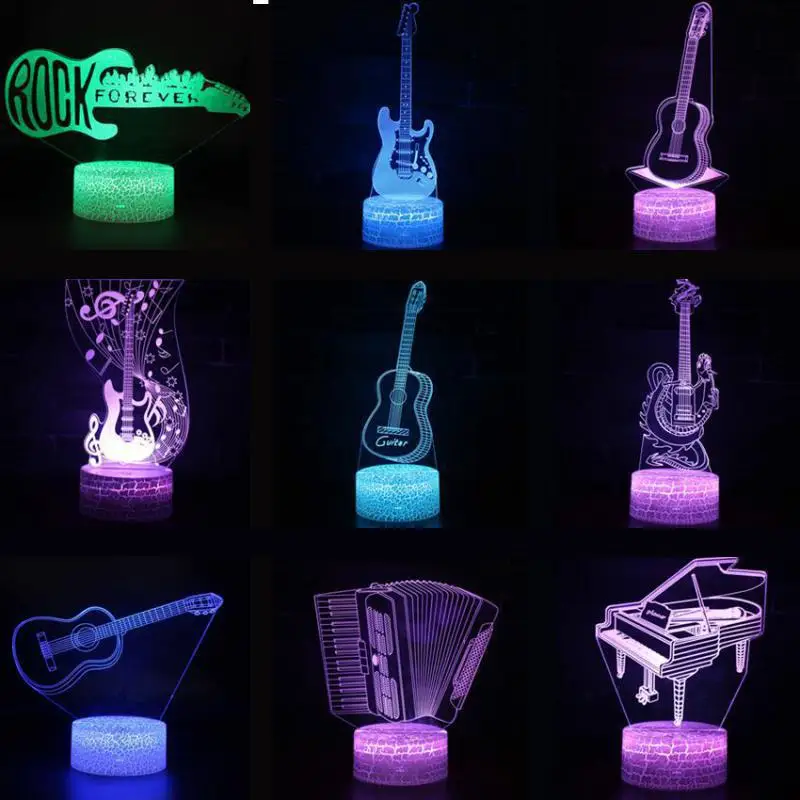 Guitar Music And Dance Moderne 3d Desk Lamp Christmas Black Decorations For Home Led Table Decoration Blue Table Lamps