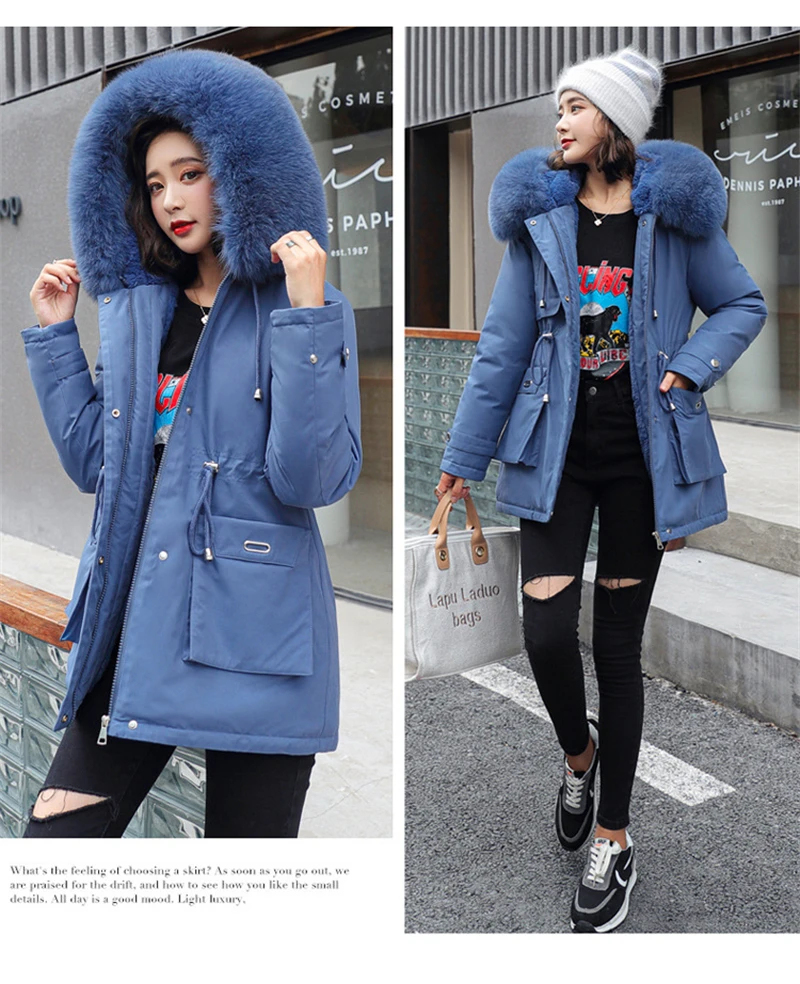 Winter Jacket Coat New Women Parka Clothes Long Coat Wool Liner Hooded Jacket Fur Collar Thick Warm Snow Wear Padded Parka