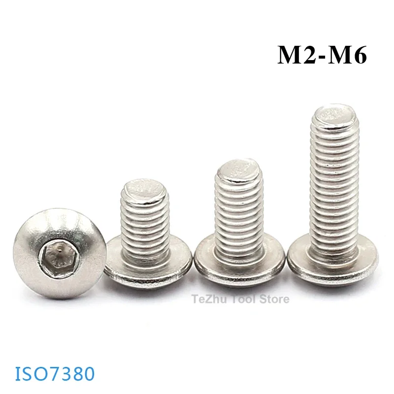 

M2 M2.5 M3 M4 M5 M6 304 A2 Round 304 Stainless Steel Screws Hex Socket Button Head Allen Bolt Mechanical Screw ISO7380