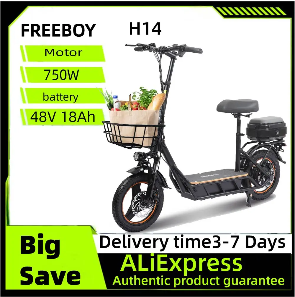

FREEBOY H14 Adult Electric Scooter 750W Motor 48V 18Ah Battery Folding E-Scooter 14 Tire city eScooter