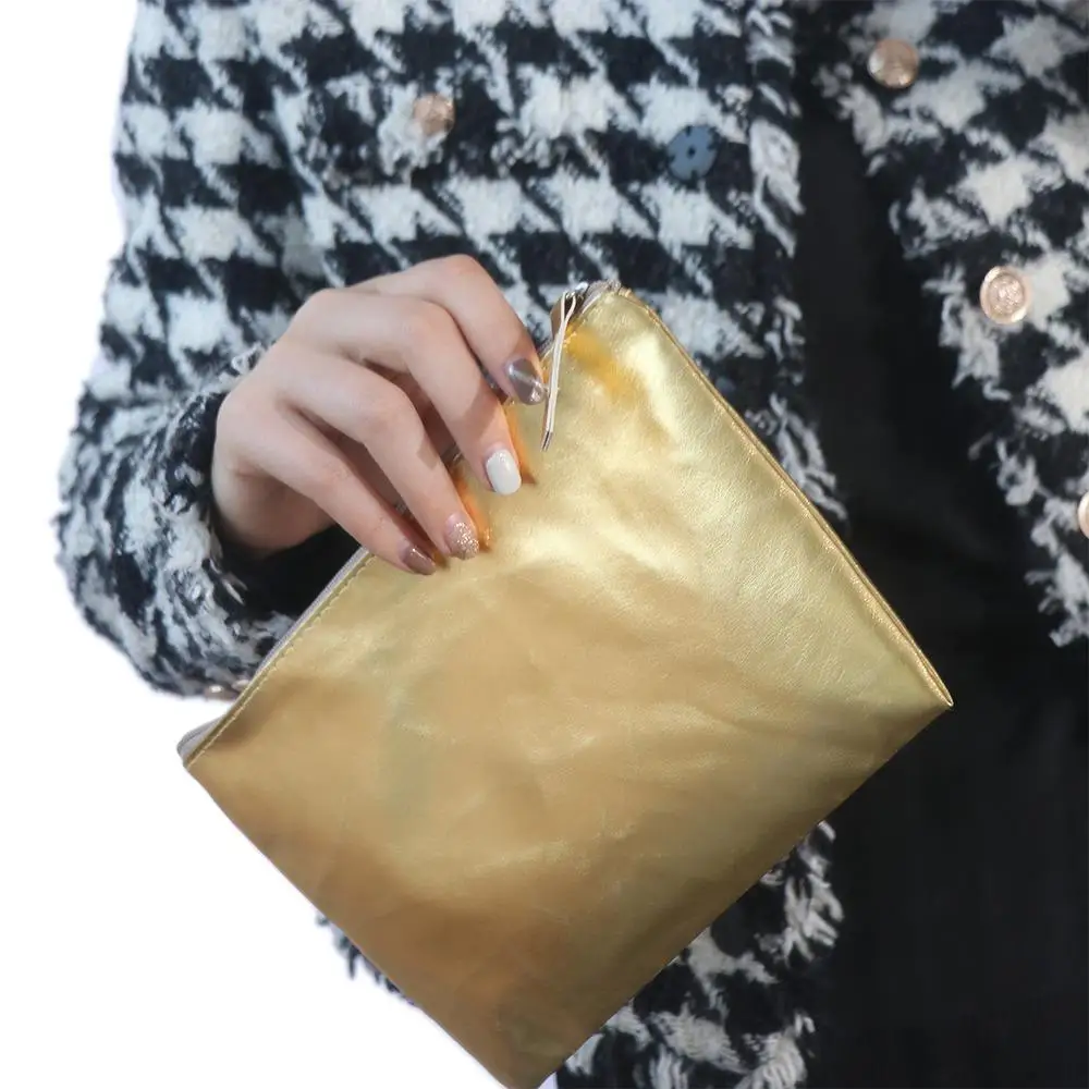 Casual Cosmetic Bag Bright PU Coin Purse Solid Color Korean Style Zipper Coin Purse Coin Purse Earphone Pouch Small Item Bag Men