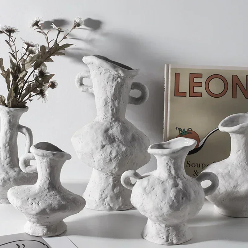 13cm-25cm Art Ceramic Vase Modern Minimalism Boho Style Plain Embryo Flower Pot for Bedroom Living Room Home Decor Flowers Vase