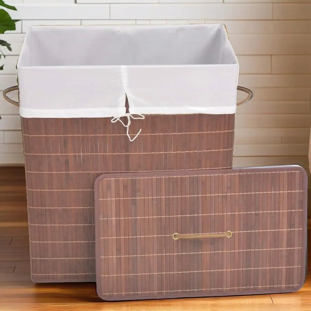 Rectangular Brown Bamboo Laundry Basket - Eco-Friendly Storage Solution for Clothes & Toys