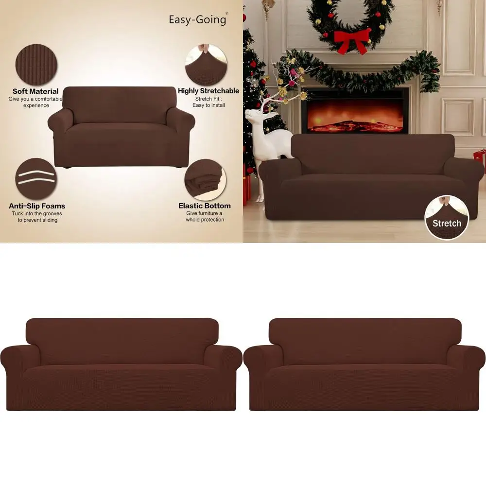 

Эластичный чехол для дивана - цельный чехол для дивана большого размера с эластичным низом, из полиэстеровой жаккардовой ткани, с мелким клетчатым узором, Cof