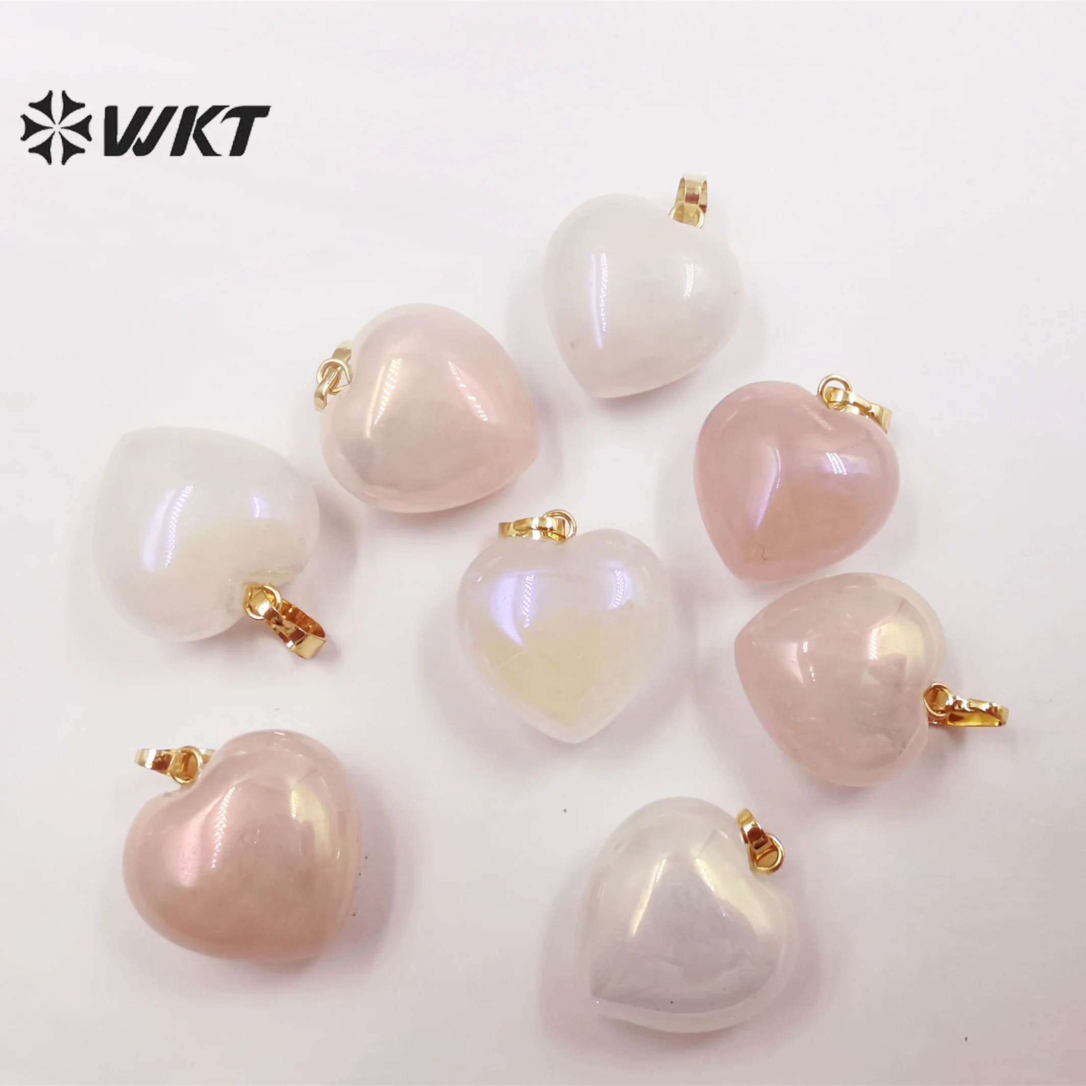 

WT-P1825 How Lovely Natural Spirit Quartz Auar Heart Stone Charms Women Fashion Single Loop Rose Heart Pendant For Friend